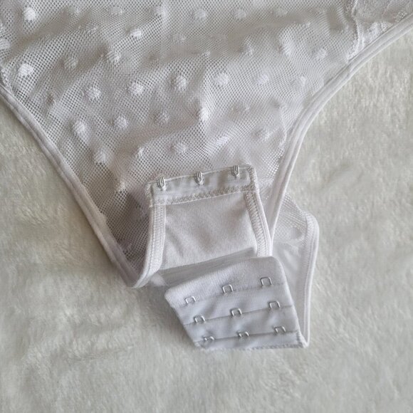 Mucci Soft Stretchy Sheer Lace Luna Bodysuit Size Small In White - Picture 8 of 12